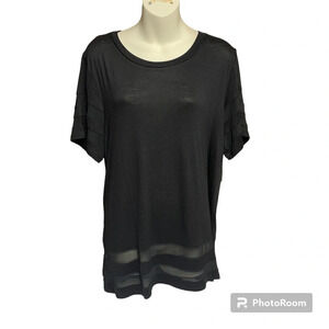 Occasion black top size 2X runs small mesh striped on sleeves and hem NWT